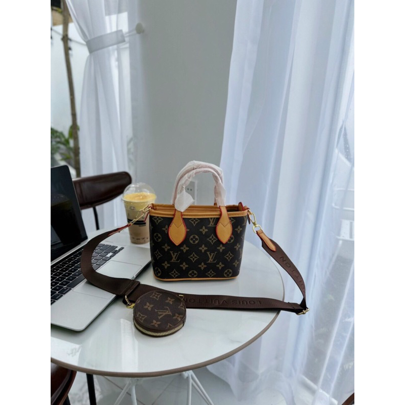 Túi Xách Lv Cầm Tay  Kèm Ví Nhỏ Khoá Kéo