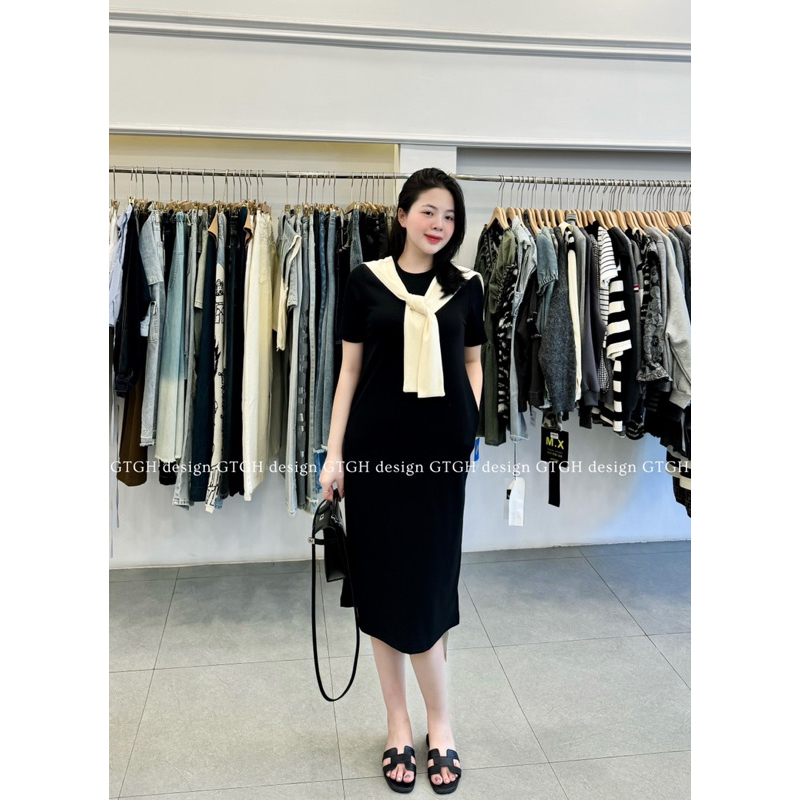 Váy len gân mềm co giãn vạt ngực tiểu thư