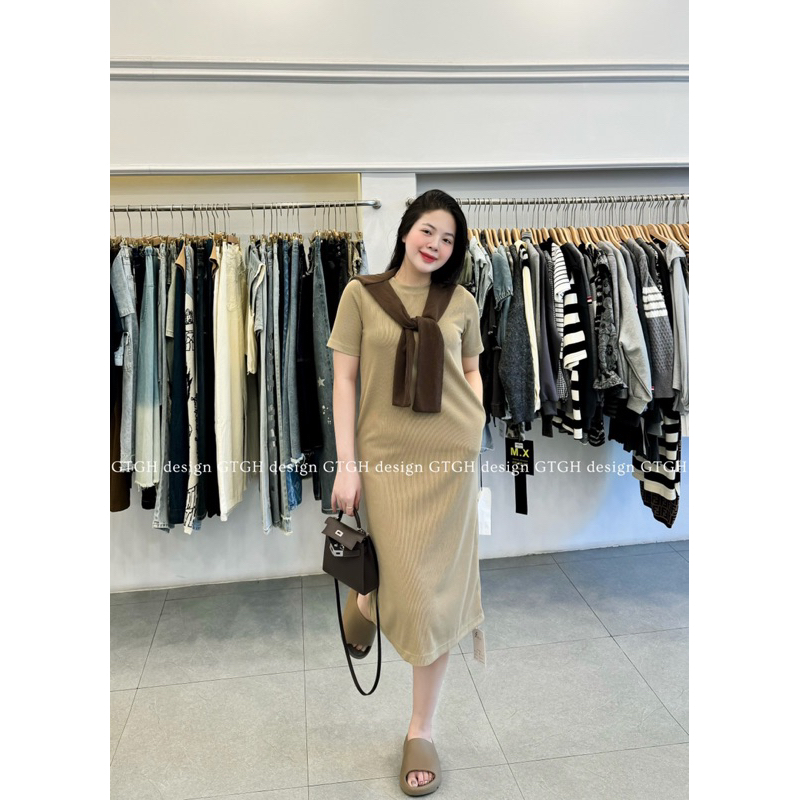 Váy len gân mềm co giãn vạt ngực tiểu thư