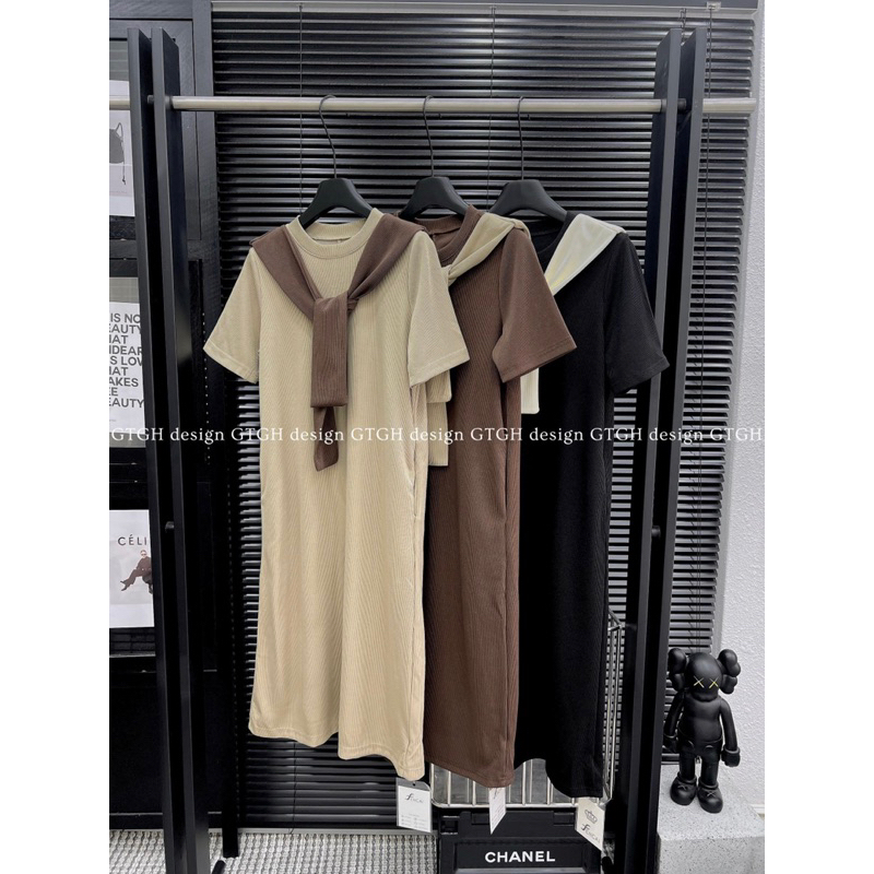 Váy len gân mềm co giãn vạt ngực tiểu thư