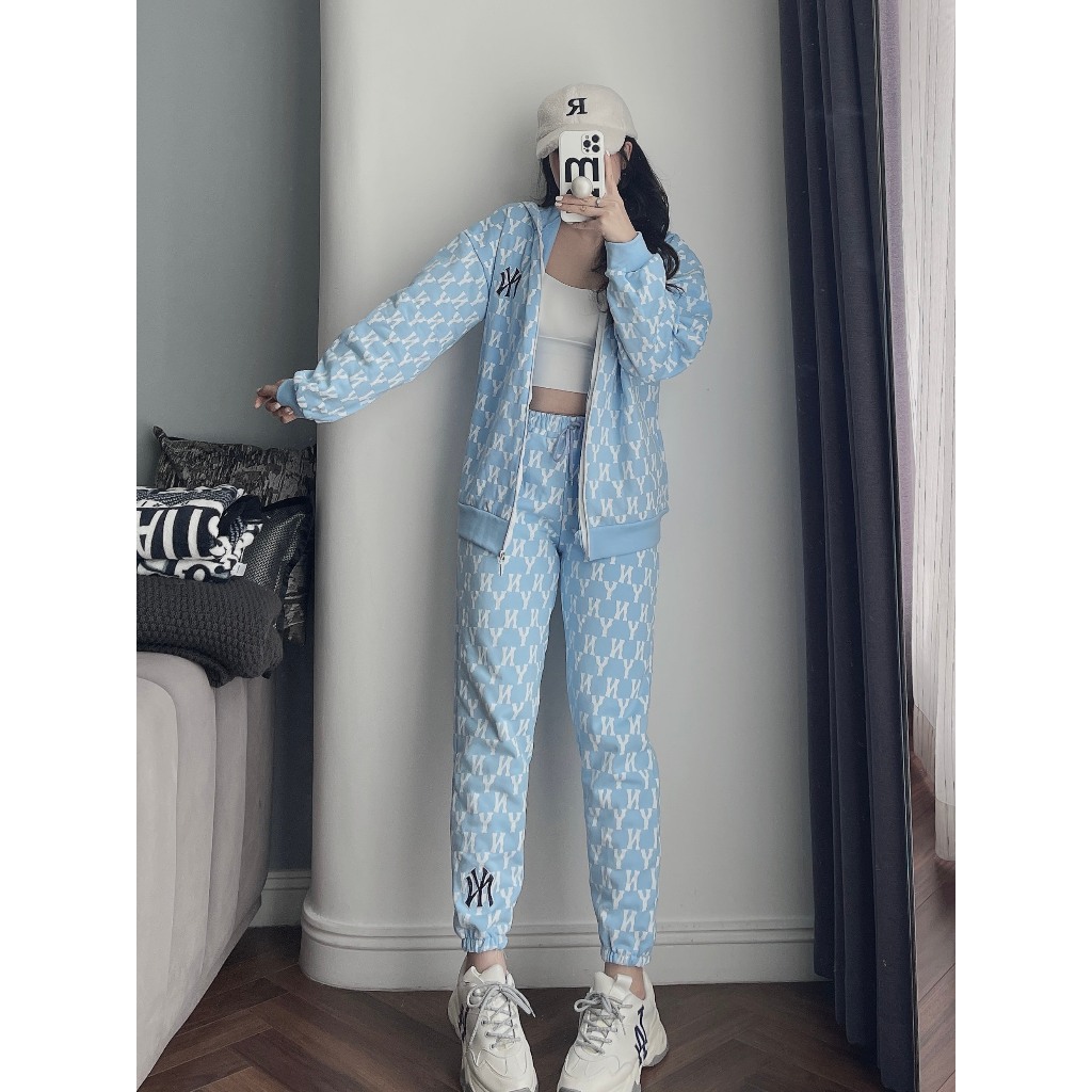 Bộ Quần Áo Nỉ MLB NY Monogram Kín Thân, Chất Dày Dặn, Phong Cách Thể Thao, HH215150