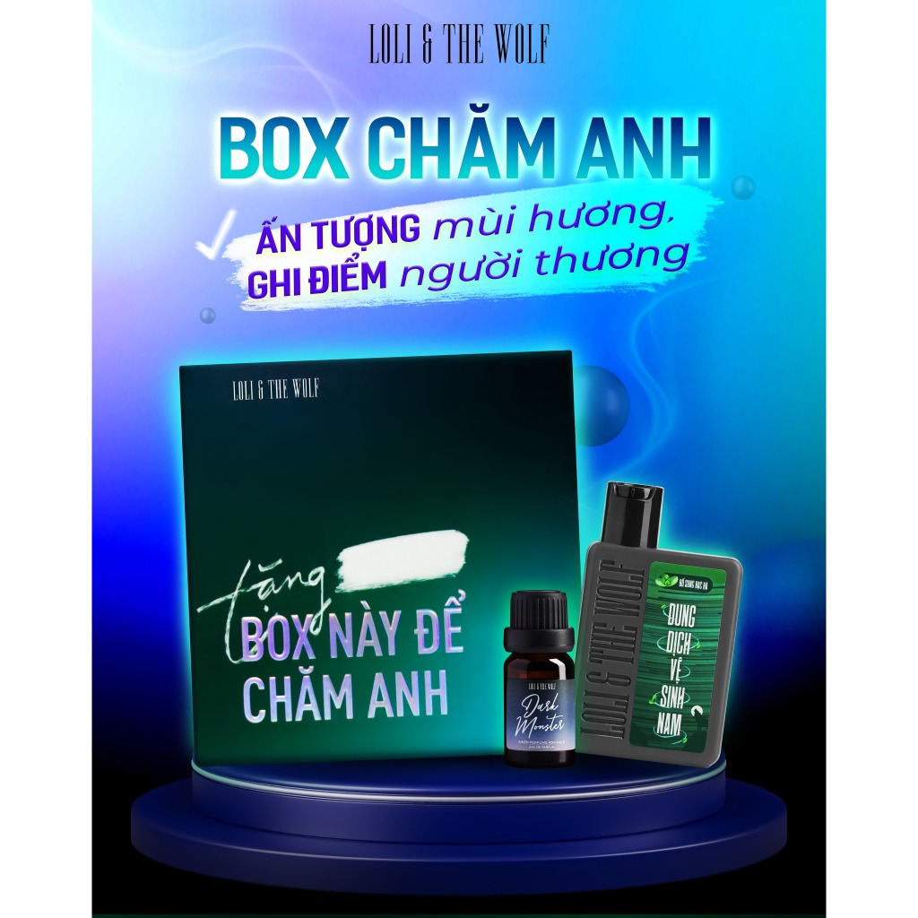 Bộ quà tặng nam giới BOX CHĂM ANH Loli The Wolf - Dung dịch vệ sinh nam 80ml & Nước hoa vùng kín nam 10ml