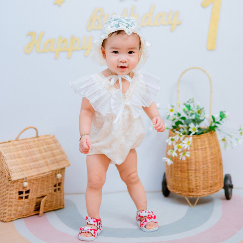 Body Mũ Ren Cánh Tiên NHÍM XÙ KIDS Màu Kem Cho Bé Gái Sơ Sinh, Đầy Tháng, Thôi Nôi B029