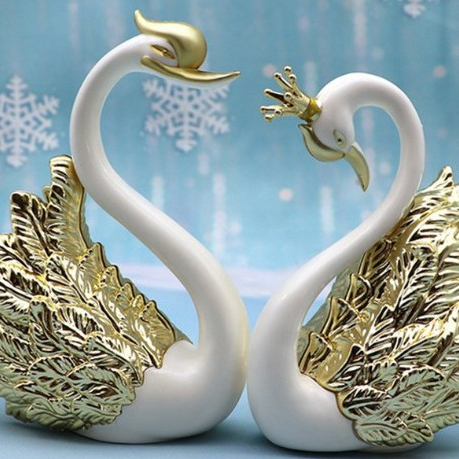 Bộ 2 Thiên Nga Nhũ trang trí bánh kem, Thiên Nga trang trí Tráp Cưới