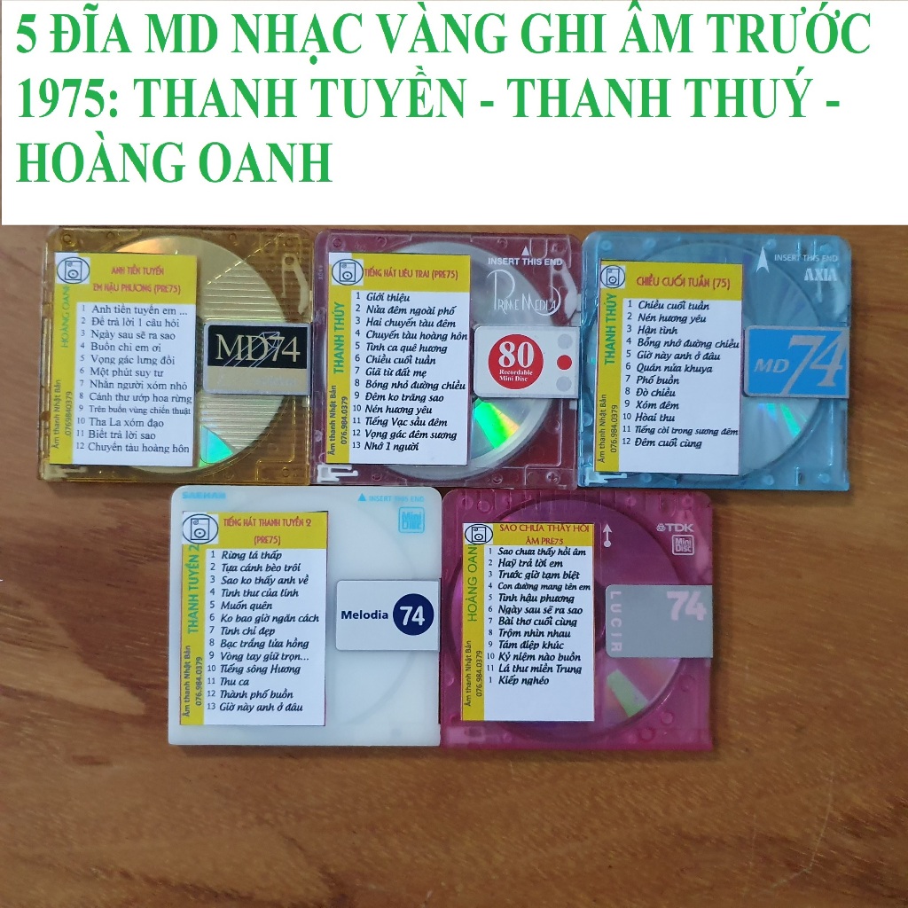 Bộ 5 Thiết bị lưu trữ MD Mini Diss NHẠC VÀNG ghi âm trước 1975 chất lượng cao - Thanh Tuyền - Thanh Thuý - Hoàng Oanh