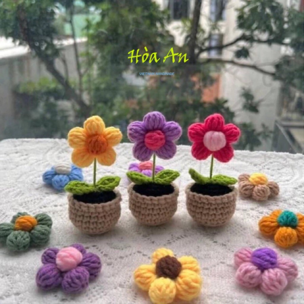 Hoa len 5 cánh mini làm túi xách, áo handmade nhiều màu