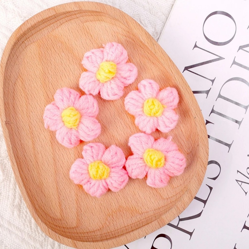 Hoa len 5 cánh mini làm túi xách, áo handmade nhiều màu