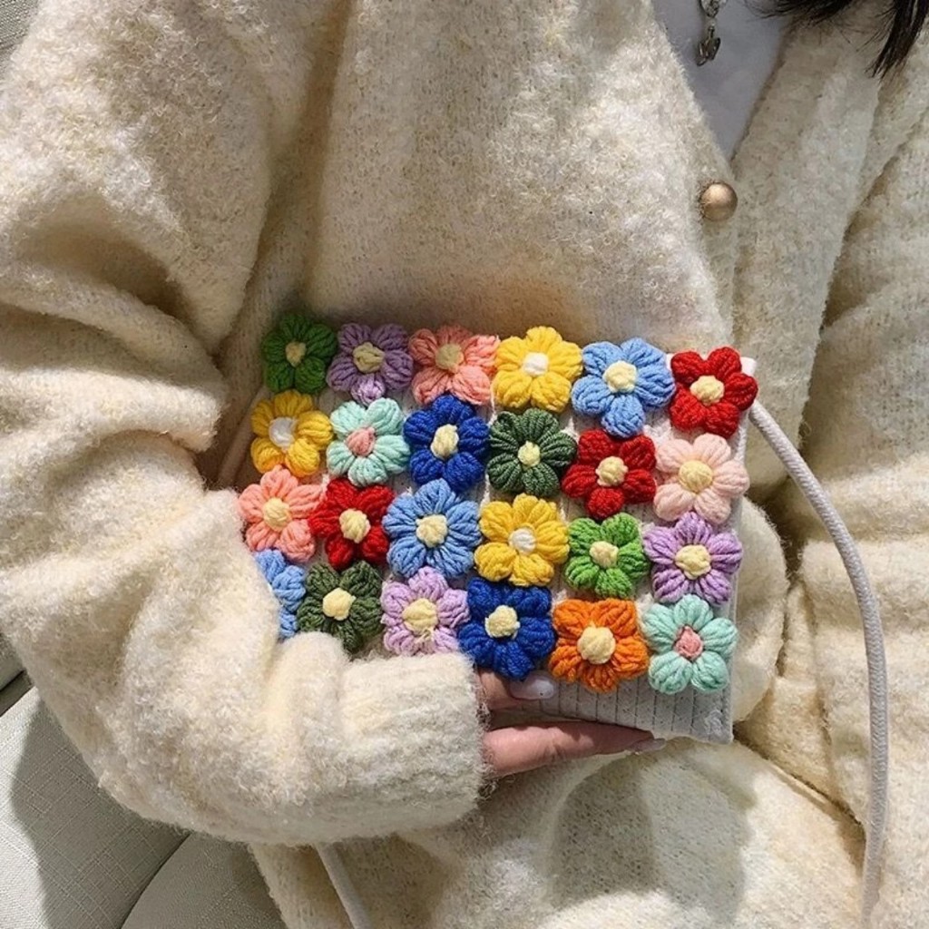 Hoa len 5 cánh mini làm túi xách, áo handmade nhiều màu