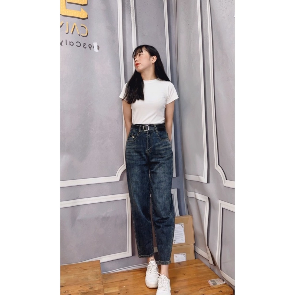 -1703 Quần Jean Nữ Baggy Co Giãn Thêu Chữ,Quần bò begy co giãn dáng rộng thoải mái năng động cạp cao HOT23