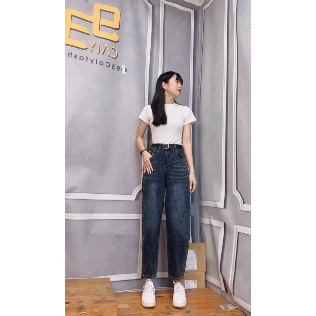 -1703 Quần Jean Nữ Baggy Co Giãn Thêu Chữ,Quần bò begy co giãn dáng rộng thoải mái năng động cạp cao HOT23