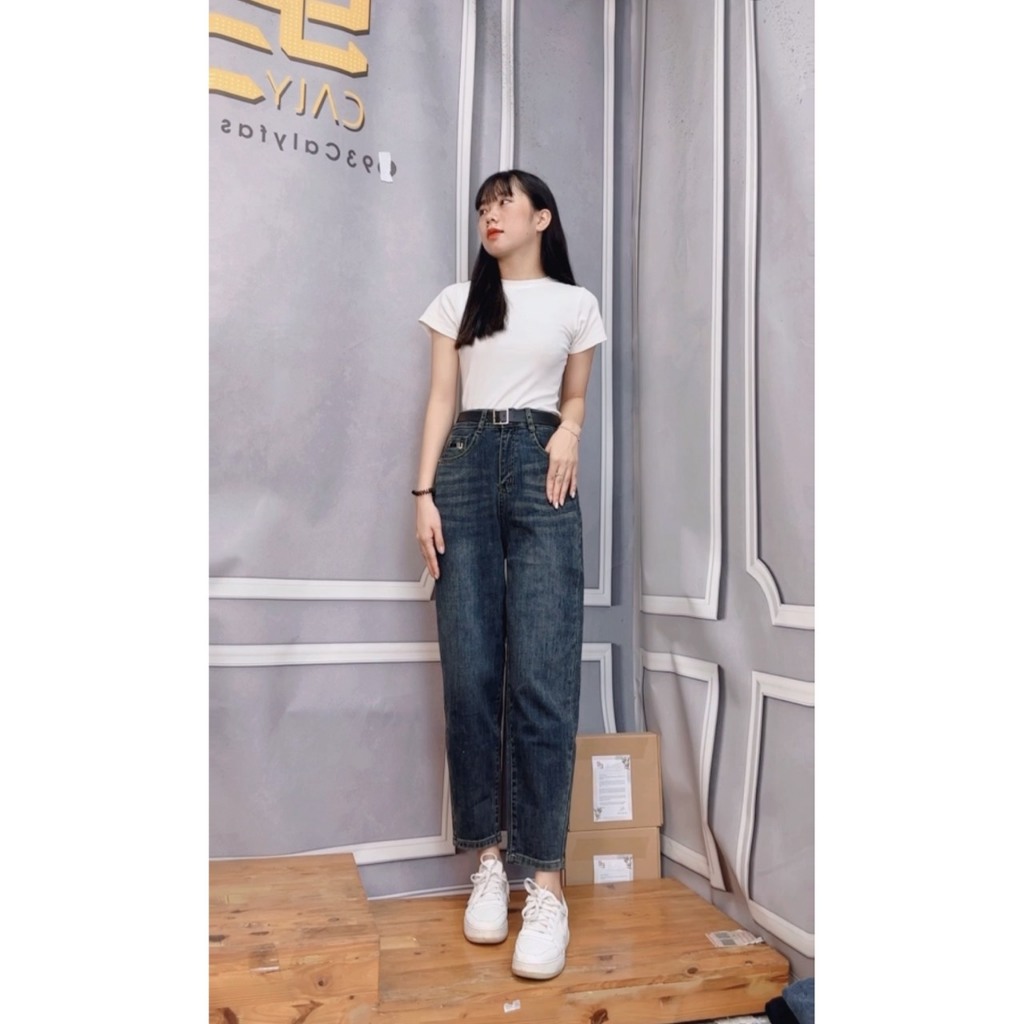 -1703 Quần Jean Nữ Baggy Co Giãn Thêu Chữ,Quần bò begy co giãn dáng rộng thoải mái năng động cạp cao HOT23