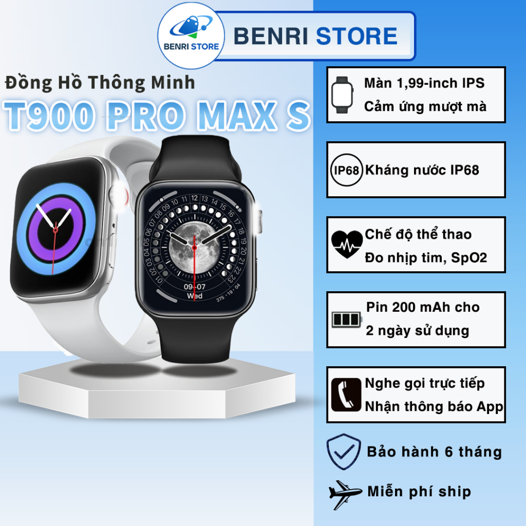 Đồng Hồ Thông Minh Smartwatch Nam Nữ T900 PRO MAX S Màn Hình 1,92 - Vỏ Thép - Cảm Ứng - Nghe Gọi - Kháng Nước IP68
