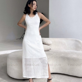 ĐẦM REN TRẮNG DÀI SÁT NÁCH D372W TINFOUR