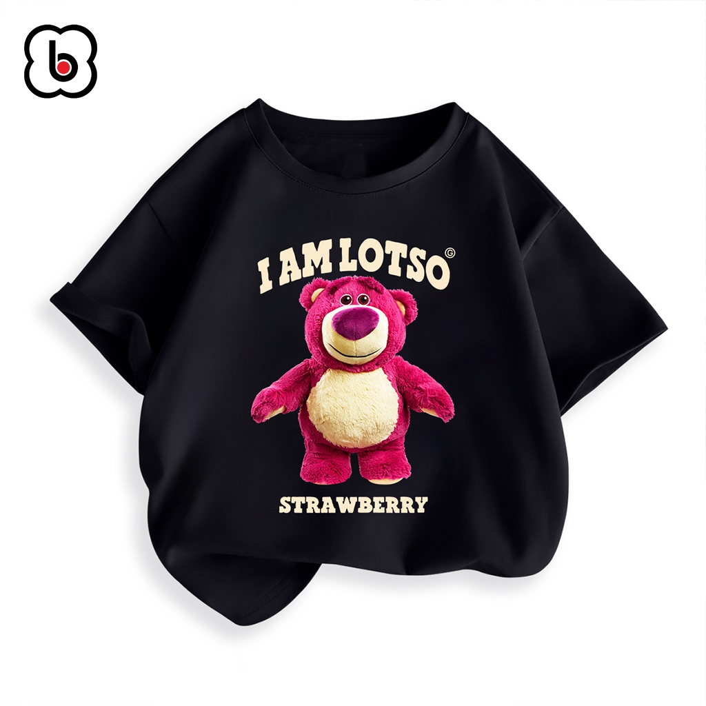 Áo thun bé trai bé gái BabyloveGO 2024 áo phông ngắn tay cổ tròn in hình gấu ngộ nghĩnh đáng yêu