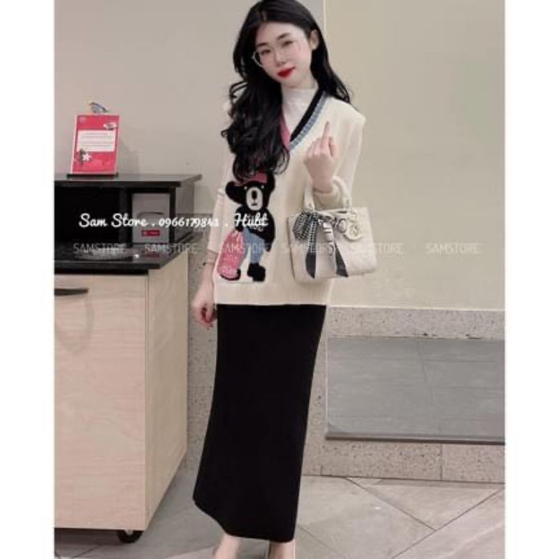 SET BỘ VÁY LEN TĂM DÀI MIX ÁO GHILE THỎ