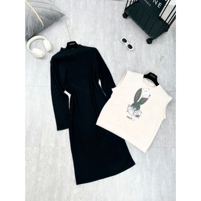 SET BỘ VÁY LEN TĂM DÀI MIX ÁO GHILE THỎ