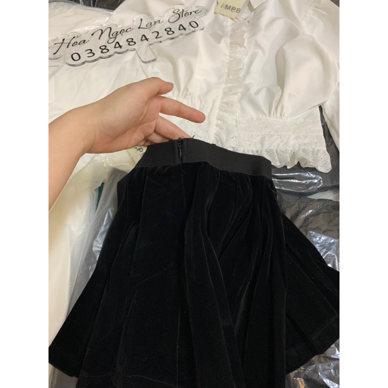 ẢNH THẬT-set sơ mi pha ren trắng kèm nơ tách rời mai phương bùi fulltag mac 2 tem