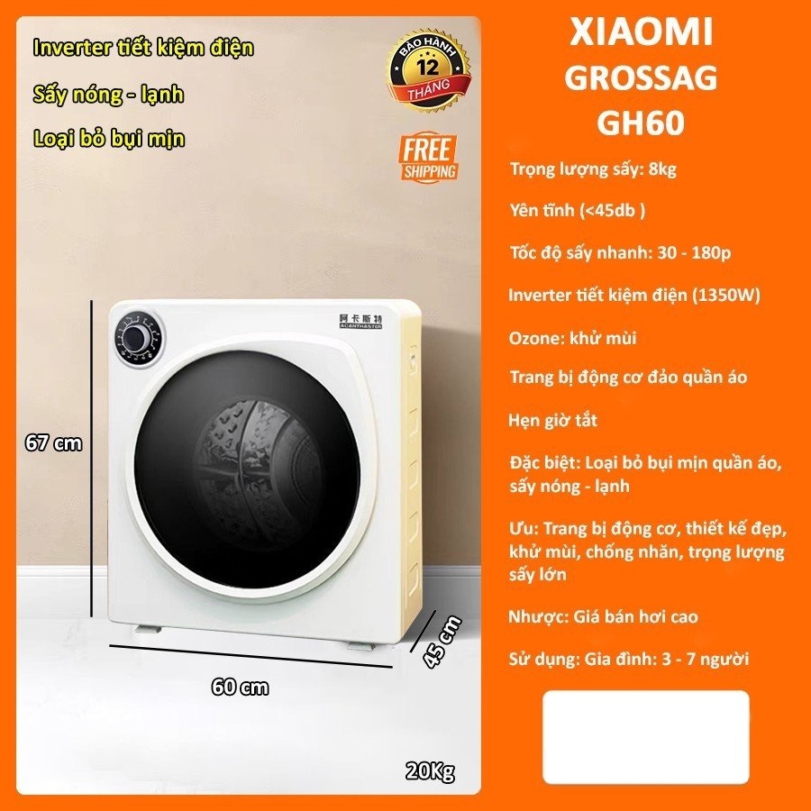 Máy sấy quần áo cửa ngang Xiaomi Grossag GDZ40/Xiaomi Grossag GH60