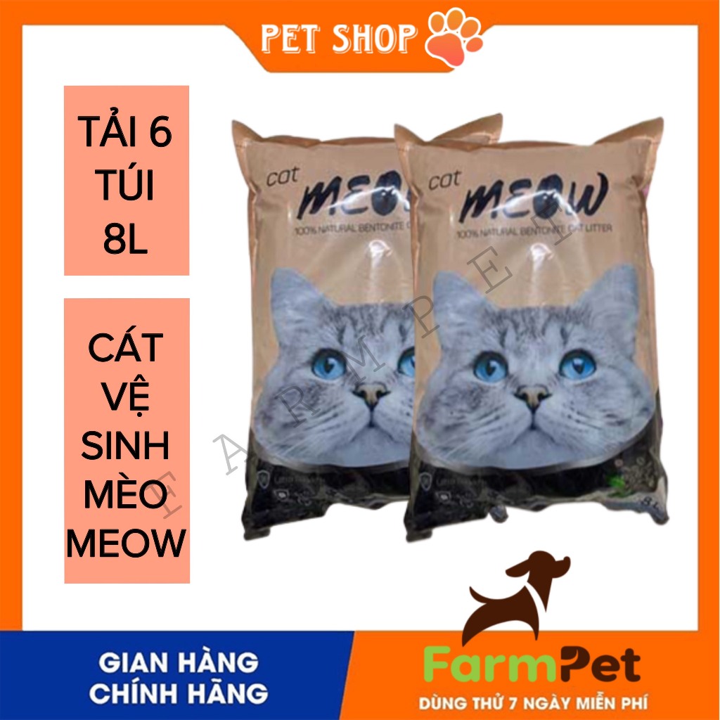 Tải cát vệ sinh Meow 6 túi cho mèo- Cát vệ sinh giá rẻ tiện lợi khử mùi vón cục tốt dành cho thú cưng. Farm Pet