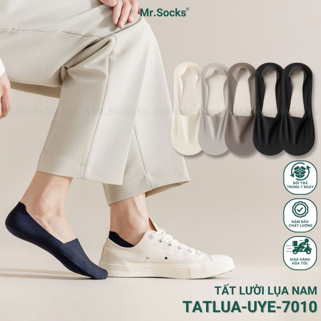 Tất lười nam lụa Mr.Socks mềm và mát, có silicon chống tụt gót, đế tất cotton thoáng mát khử mùi - TATLUA-UYE-7010-1DOI