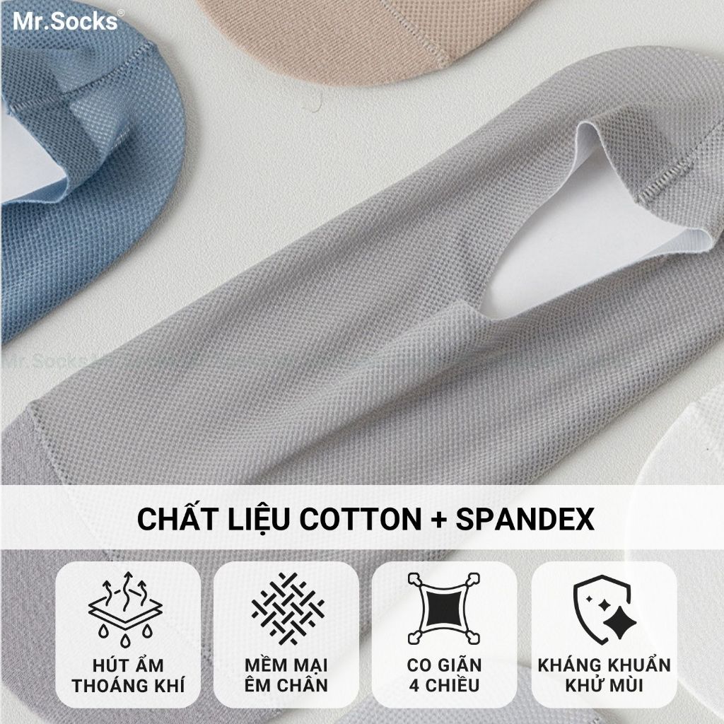 Tất tàng hình nam Mr.Socks có mặt lưới thoáng khí, chất liệu cotton cao cấp hút ẩm êm chân HAILUOI-PO-3019