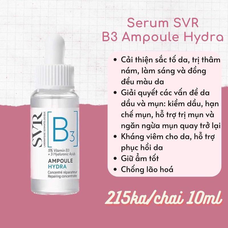 Tinh chất dưỡng da SVR [B3] Ampoule Hydra 10ml