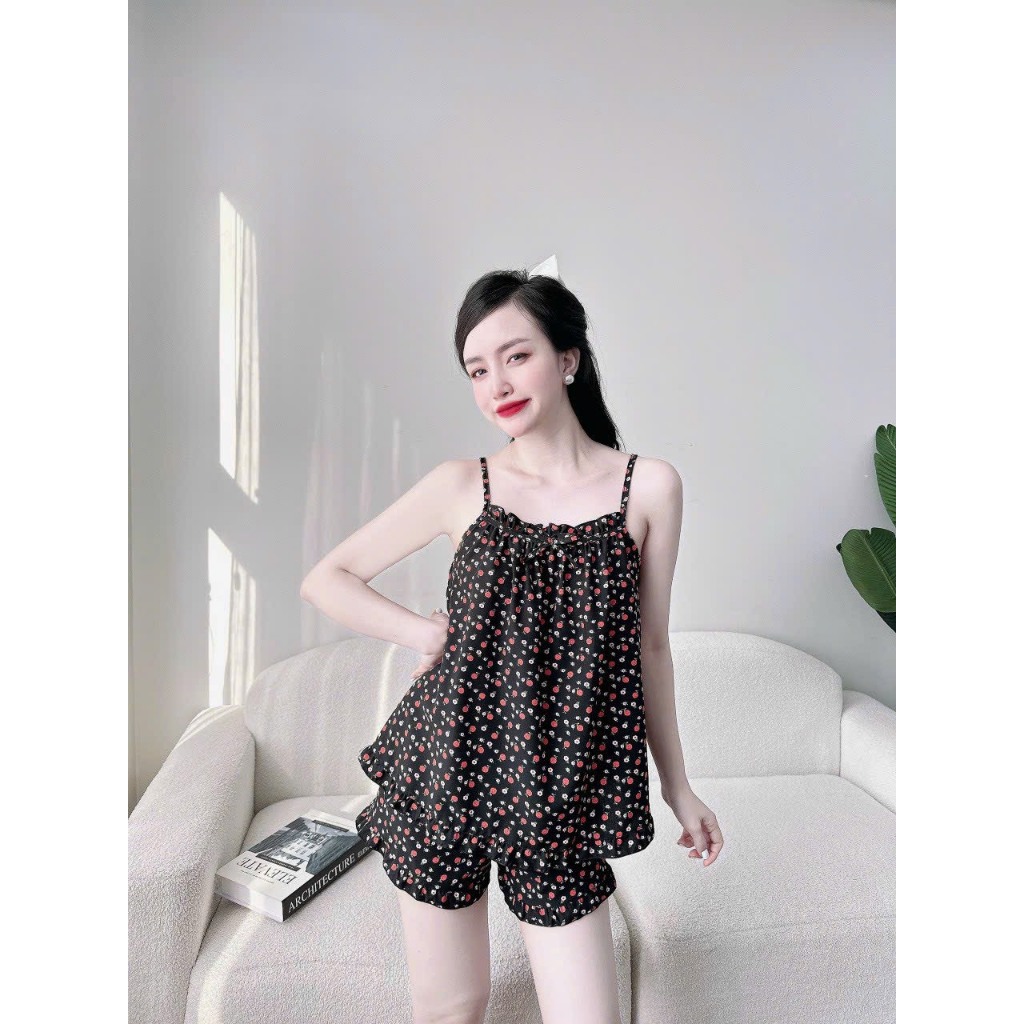 Bộ ngủ nữ lụa 2 dây Annytrinh mặc nhà đẹp mát mẻ, thoải mái xinh xắn cho mùa hè free size dưới 55kg