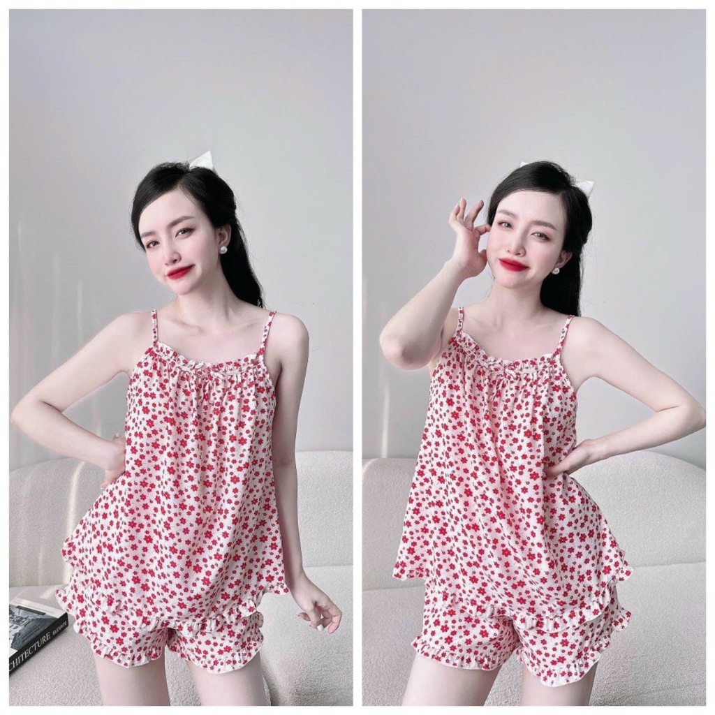 Bộ ngủ nữ lụa 2 dây Annytrinh mặc nhà đẹp mát mẻ, thoải mái xinh xắn cho mùa hè free size dưới 55kg