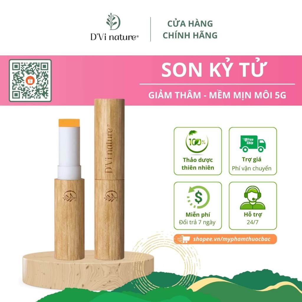 Son kỷ tử D'Vi nature dạng sáp tinh chất dưỡng môi hồng hào, giảm khô môi, nứt môi, nuôi dưỡng tế bào non từ thảo dược