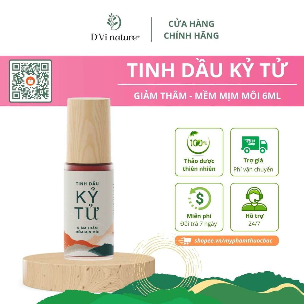 Tinh dầu kỷ tử D'Vi nature dưỡng môi, làm hồng môi, nuôi tế bào non, đào thải chì trên môi, giúp môi căng bóng hồng hào