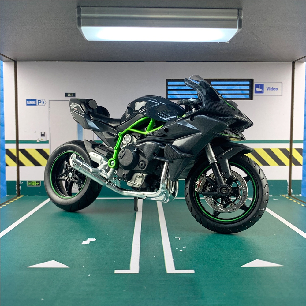 Mô hình tĩnh đồ chơi siêu xe mô tô phân khối lớn KAWASAKI NINJA H2R tỉ lệ 1:12 bằng hợp kim cao cấp và có đèn led đầy đủ
