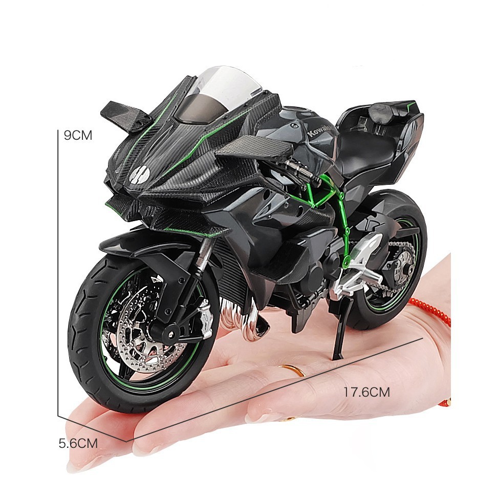 Mô hình tĩnh đồ chơi siêu xe mô tô phân khối lớn KAWASAKI NINJA H2R tỉ lệ 1:12 bằng hợp kim cao cấp và có đèn led đầy đủ