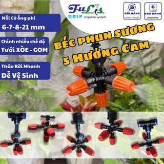 Bộ 10 BÉC PHUN SƯƠNG 5 HƯỚNG MÀU CAM - Nhựa POM chất Lượng Tốt - Fulis