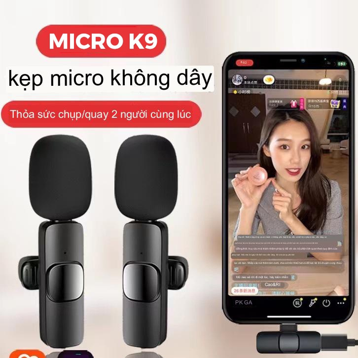 Micro thu âm không dây cài áo K9 GrownTech livestream ngăn Tiếng Ồn Khoảng Cách 20m isos android