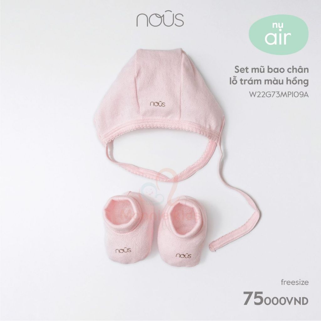 Set mũ bao chân cho bé Nous lỗ trám chất liệu cotton mềm mại thấm hút mồ hôi - Monnie Kids