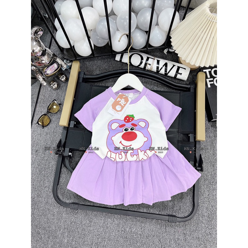 Sét váy gấu dâu cotton cho bé gái