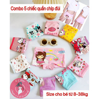 Combo 5 quần chíp đùi cho bé (8-38kg), chất cotton xuất, màu sắc hình ảnh dễ thường, quần lót cho nhé gái QTE11
