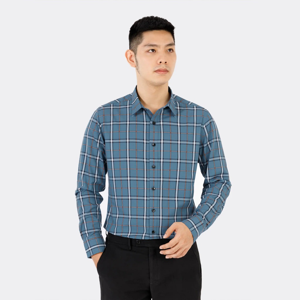 Áo Sơ Mi Dài Tay Nam Vải Sợi Tre Ít Nhăn Nhàu 3035C Màu Xanh Thép Kẻ - Vulcano