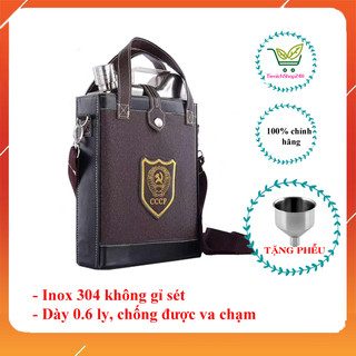 Bình tông đựng ruou inox cccp can dung tích từ 1,5 đến 5L - Tặng Phễu inox, kèm bao da