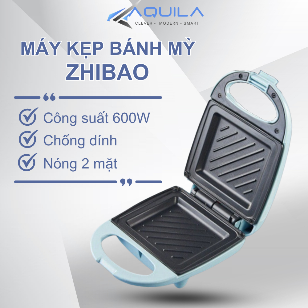 Máy Kẹp Bánh Mì ZHIBAO Nướng Bánh Rán Trứng Làm Bữa Sáng Tiện Lợi, Công Suất 600W Nóng Đều 2 Mặt Chín sau 3-5 phút