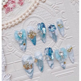 Nailbox thiết kế , màu trắng và xanh , mẫu cô dâu , đi chơi ,tiệc gắn charm đá sang chảnh - 43