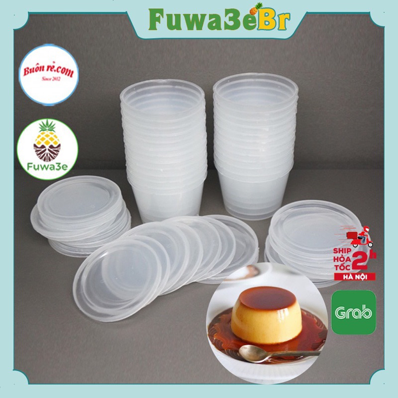 Set 50 Hộp nhựa làm Caramen tại nhà hình tròn có nắp – Hộp làm bánh Flan 2 size tiện lợi Br 01171