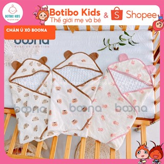 Chăn ủ xô hạt đậu BOONA có mũ vải muslin cao cấp kết hợp vải nhung bi siêu mềm mại ấp áp cho bé sơ sinh. BOTIBO KIDS