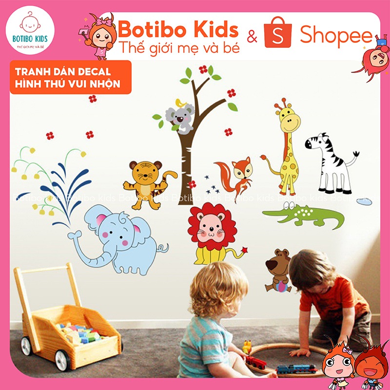 Decal dán tường thú 05 ( 1m6*1m4) BOTIBO KIDS