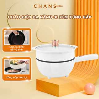 Chảo Điện Chống Dính Mini Đa Năng Dung Tích 3,5L, Nồi Lẩu Điện Vung Kính Kèm Giá Hấp Có Tay Cầm Tiện Dụng