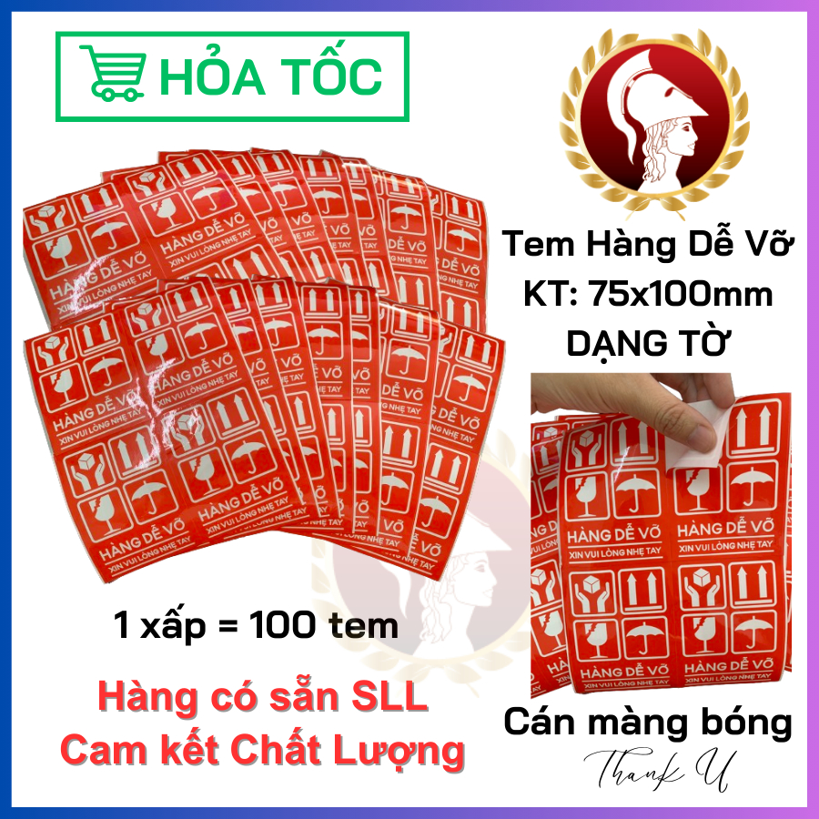 TEM NHÃN HÀNG DỄ VỠ 100 TEM - KÍCH THƯỚC 60x40mm, 100x75mm