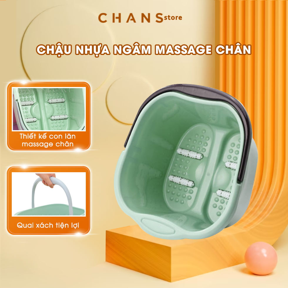 Chậu Ngâm Chân Có Con Lăn Massage Bàn Chân, Thùng Nhựa Ngâm Chân Có Quai Xách, Giúp Lưu Thông Khí Huyết, Giảm Đau Nhức