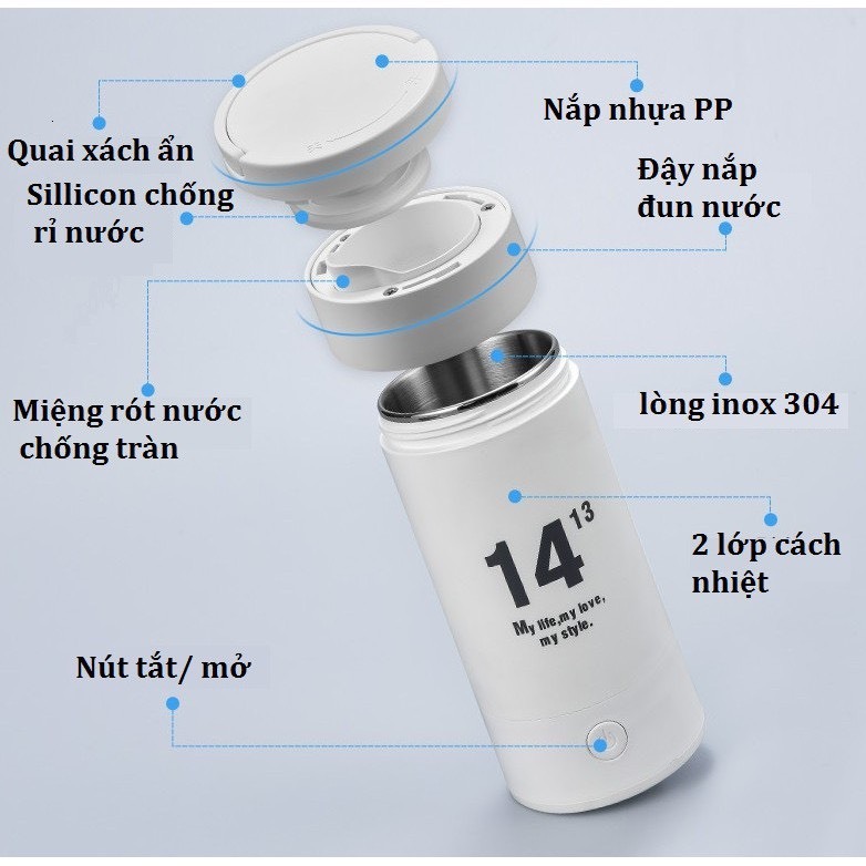Bình đun nước siêu tốc mini du lịch ICE bình nước bệnh viện đa năng tự ngắt khi sôi - B24
