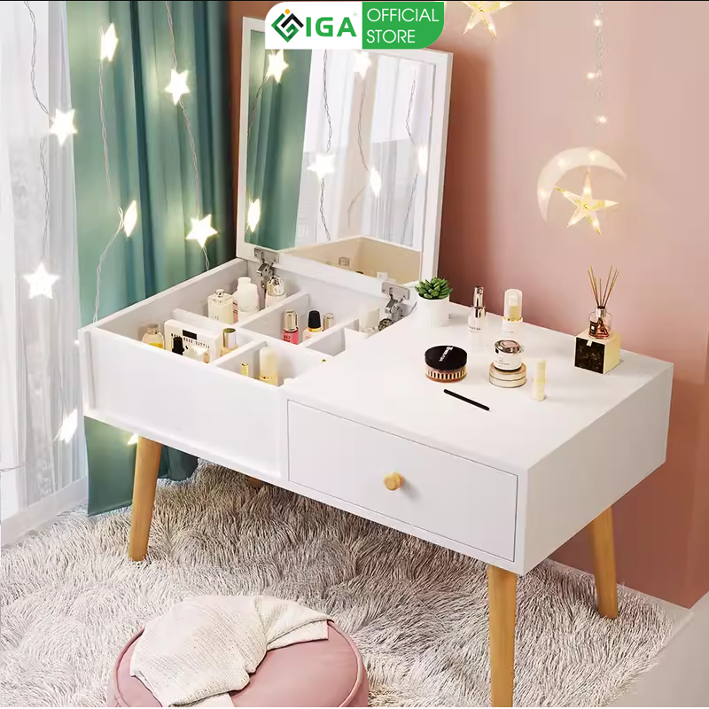 Bàn trang điểm mini ngồi bệt IGA ngồi bệt màu trắng hiện đại GP143