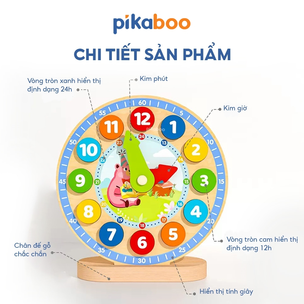 Đồ chơi giáo dục montessori đồng hồ số học gỗ Pikaboo giúp bé phát triển tư duy trí tuệ chất liệu cao cấp an toàn cho bé